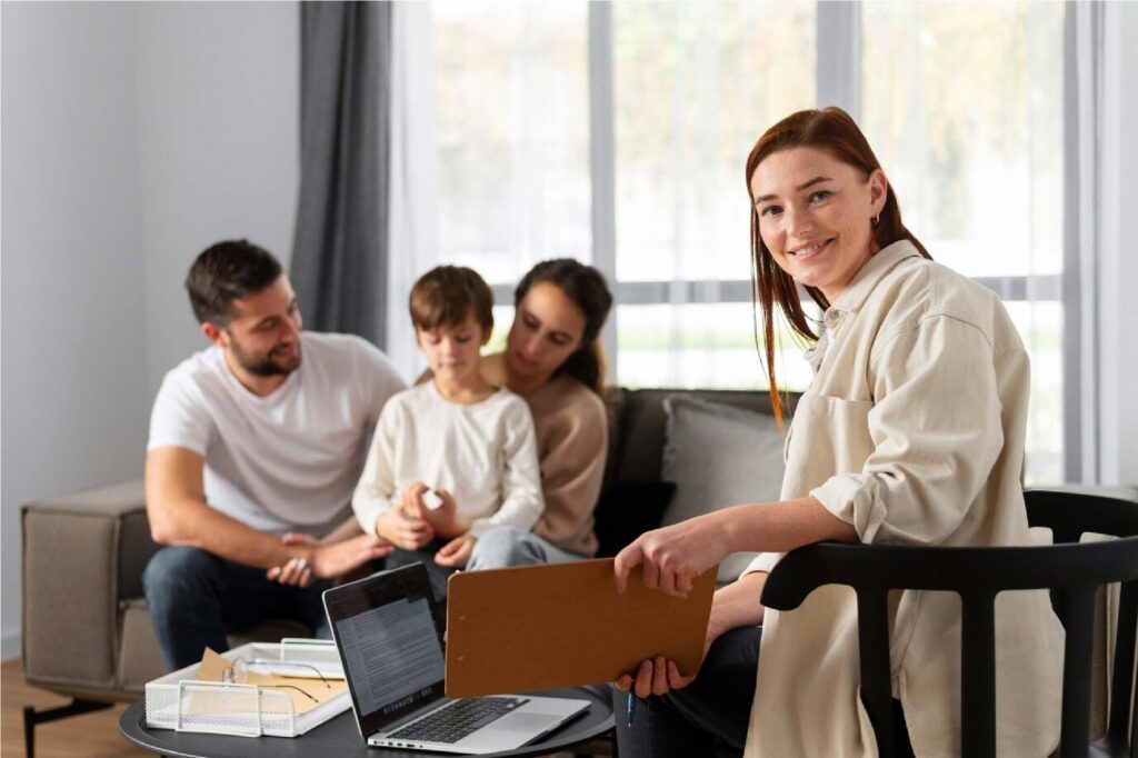 Therapist having counseling with the family